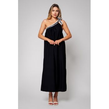 Rochie lunga pe un umar Black Negru