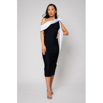 Rochie Stramta Midi Off White/Black 12939