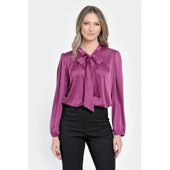 888146144-Bluza Dama din Satin - Eleganta cu Funda - Violet V302