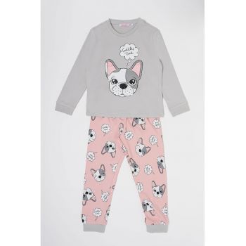 Pijama de bumbac cu pantaloni lungi si model grafic