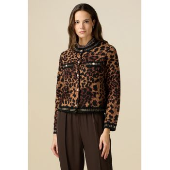 Cardigan din amestec de lana cu animal print