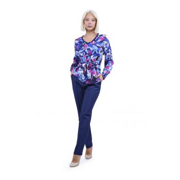 Bluza cu centura textila si imprimeu abstract - Multicolor