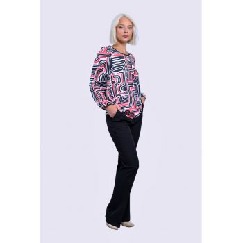 Bluza cu maneca lunga si imprimeu abstract - Multicolor