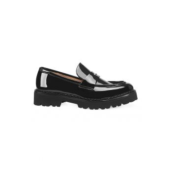 Pantofi loafer din piele lacuita cu model uni