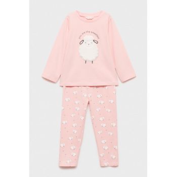 Pijama din bumbac cu model cu animale