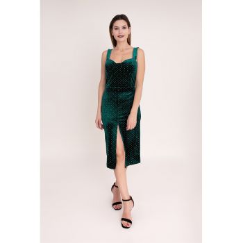 Rochie cu aspect de catifea si slit frontal Jade