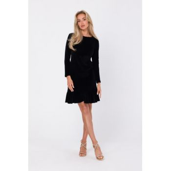 Rochie din velur cu volan -