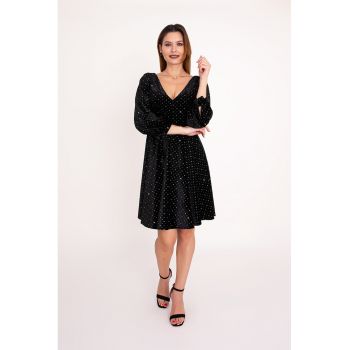 Rochie evazata din catifea cu strasuri Noir