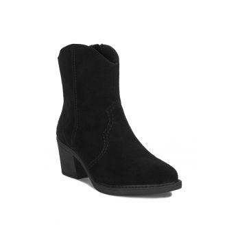 Botine cu toc Y125100 - Piele intoarsa - Negru