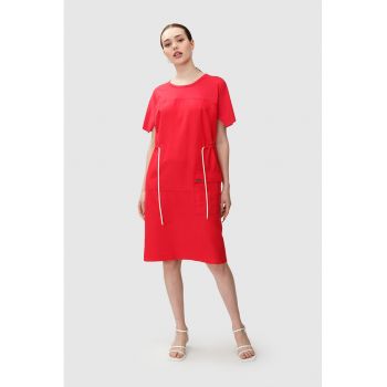 Rochie midi din amestec de modal cu snururi in talie