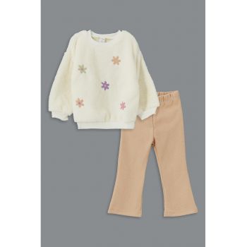 Set de pantaloni bootcut si bluza de trening din material teddy