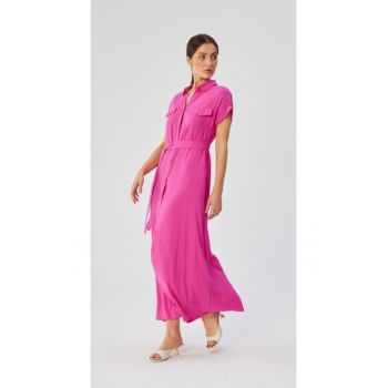 Rochie dama - maxi cu maneci scurte si maneci deschise - Poliester - Portocaliu