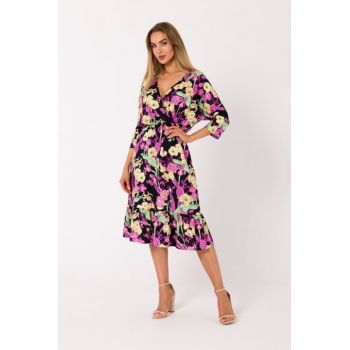 Rochie imprimata cu model floral si decolteu cache-coeur -