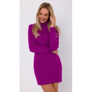 Rochie-pulover lunga cu guler inalt - violet