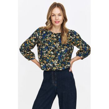 Bluza cu imprimeu floral si maneci bufante