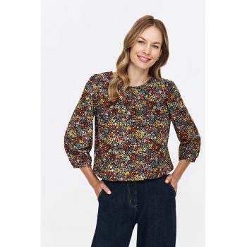 Bluza cu imprimeu floral si maneci bufante