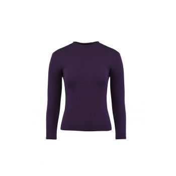 Bluza din jerseu cu guler scurt - Violet aubergine