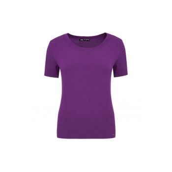 Pulover din tricot fin cu maneci scurte - Violet ametist