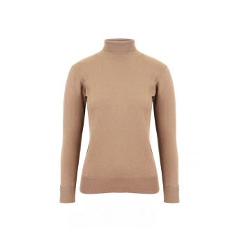 Pulover tricotat fin cu guler turtleneck - Bej