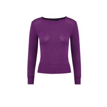 Pulover tricotat fin cu insertii din lurex - Violet