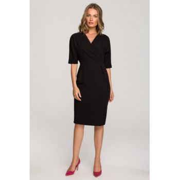 Rochie midi cu decolteu cache-coeur si maneci scurte -