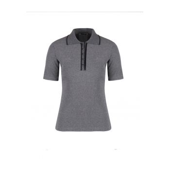 Tricou polo cu tesaturi contrastante - Gri