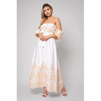 Rochie lunga cu umerii goi Off White/Cream Off White/Cream