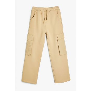 Pantaloni de trening cargo cu snururi de ajustare