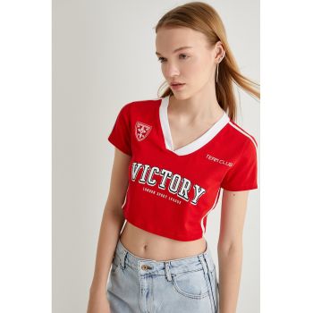 Tricou crop cu decolteu in V