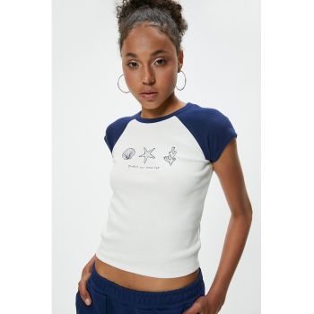 Tricou crop cu maneci raglan