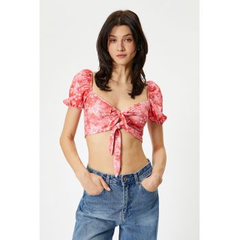 Bluza crop cu detalii cu nod