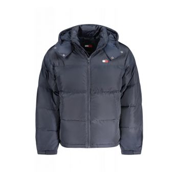 Geaca bomber barbati - cu 2 buzunare exterioare - cu gluga - logo - Bleumarin