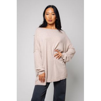 Pulover oversized din mix de lana si casmir Beige 13835