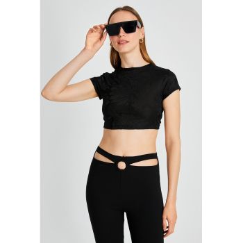 Tricou crop cu snururi pe spate