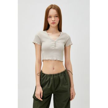 Tricou crop striat din amestec de bumbac