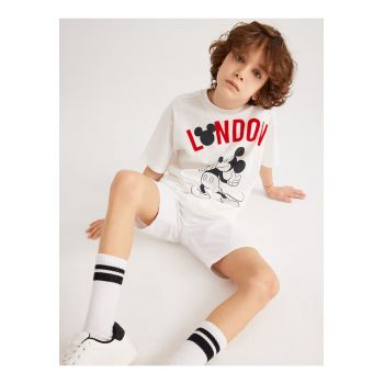 Tricou cu decolteu la baza gatului si imprimeu cu Mickey Mouse