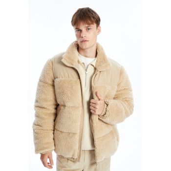 Jacheta cu fermoar si blana shearling sintetica