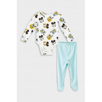 Set de pantaloni si body cu imprimeu Mickey Mouse - 2 Piese