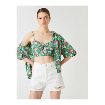 Top crop cu imprimeu floral