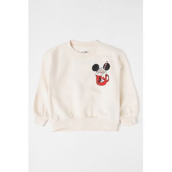 Bluza de bumbac cu imprimeu Mickey Mouse si decolteu la baza gatului