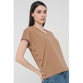 Tricou de bumbac organic cu decolteu in V Karin