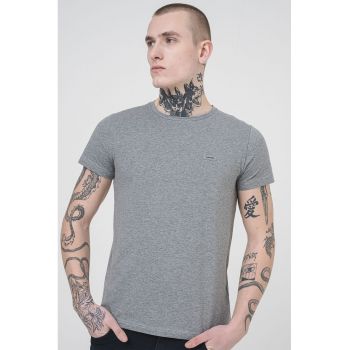 Tricou slim fit cu decolteu la baza gatului