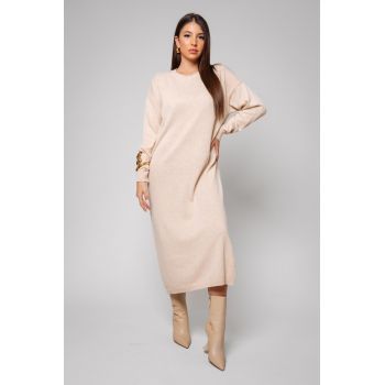 Rochie lunga din mix de lana si casmir Beige 13897