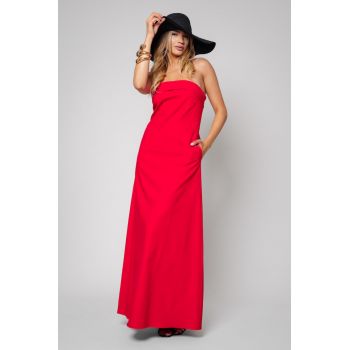 Rochie lunga fara bretele din in Red 12632