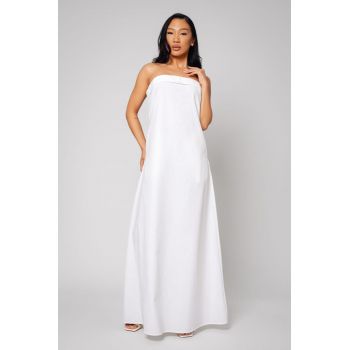 Rochie lunga fara bretele din in White 12635