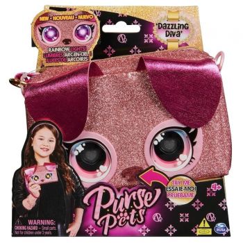 Jucarie interactiva Purse Pets, Gentuta in forma de catelus, Dazzeling Diva, alterneaza toate culorile curcubeului