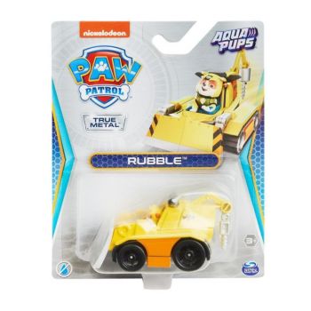 Masinuta Paw Patrol Aqua Pups Vehicul acvatic, Rubble, Galben, 10 cm