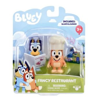 Set 2 figurine Bluey si Bingo la restaurant - Fancy Restaurant, 4 piese, 3 ani+