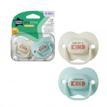 Set 2 Suzete ortodontice Tommee Tippee Anytime, 0-6 luni, Gri/Albastru, cutie sterilizare