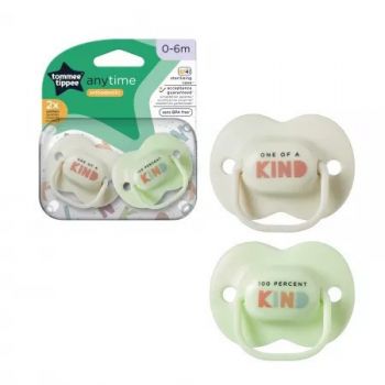 Set 2 Suzete ortodontice Tommee Tippee Anytime, 0-6 luni, Gri/Verde, cutie sterilizare